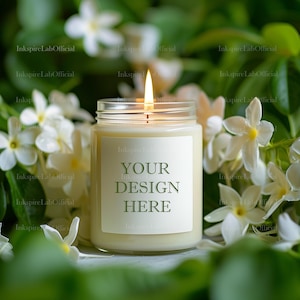 Candle Mockup for White Jar | Elegant Floral Scene | Soy Candle Template | Printable Mockup for Etsy & POD | High-Quality JPG