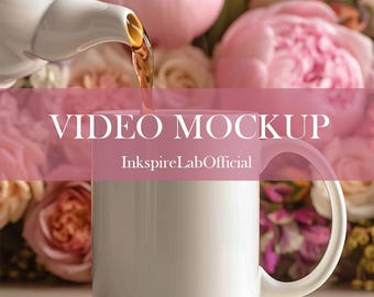 White Mug Video Mockup: Coffee, Flowers, Eucalyptus (MP4 Digital Download)