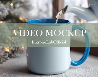 Blue Mug Christmas Video Mockup: Cozy Winter Scene (MP4)