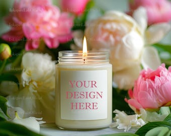 Candle Mockup Template: White Soy Candle POD (JPEG Digital Download)
