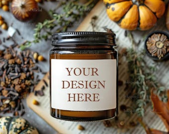 Halloween Candle Mockup: Amber Jar, Cozy Autumn Decor (Digital Download Jpeg File)