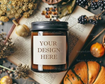 Halloween Candle Mockup: Amber Jar, Cozy Autumn Decor (Digital Download Jpeg File)