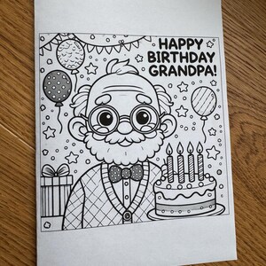 Tarjeta de cumpleaños para abuelos imprimible para que los niños coloreen: tarjeta de felicitación digital divertida y creativa (descarga en PDF)