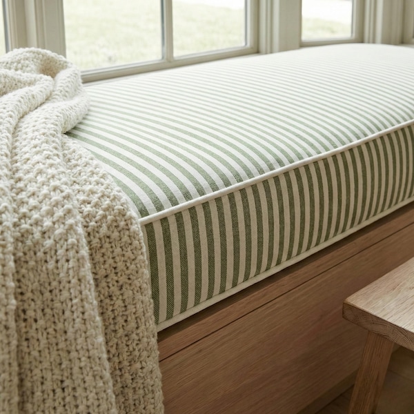 Indoor Bench Cushion, Custom Bench Cushion for Window Seat and Built In Seating, Striped Cushion for Modern Homes