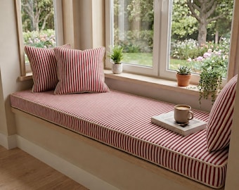 Reading Nook Cushion Red Striped Bench Cushion Custom Indoor Seating