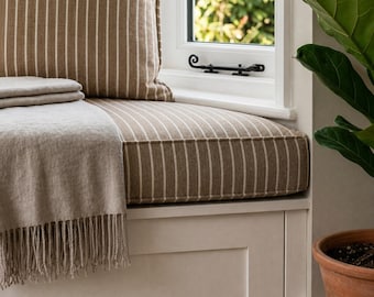 Cojín de banco personalizado de 2 pulgadas con rayas marrones para asiento de ventana