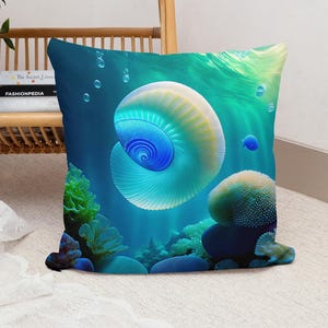 Ocean-Inspired blue green Pillow, Designer Nautical Home Decor, Beach House Accent Cushion,Coastal Living Gift, Boho Sea Life Accent Pillow