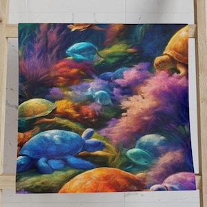 Colorful Turtle Fantasia Hand Towel, Beach House Coastal Bathroom Decor, Ocean Vibes, Underwater Adventure, Sea Life Towel, Turtle Design