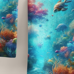 Underwater coral fantasy large bath towel, matching bath accessories available, sea lover gift, boho bathroom decor, colorful bathroom decor