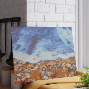 Ocean-Inspired Glass Cutting Board, Coastal Kitchen Decor, Beach Themed Gift, Unique Wedding Registry Item, Seashell Art