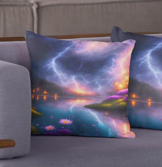Lila Sturm Quadratisches Kissen, Dekokissen, Wohnkultur, Sturm-Liebhaber-Geschenk, lila Kissen, Überwurfkissen für Gewitter-Enthusiasten