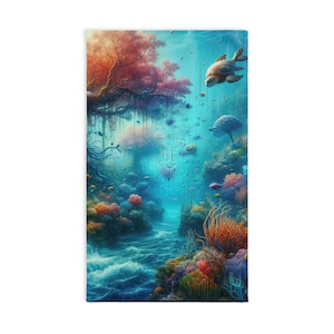 Underground Coral Fantasy  Hand Towel - Underwater marine Bathroom Decor Set, Ocean Theme, Beach House Gift, Coastal Towel, boho bath decor