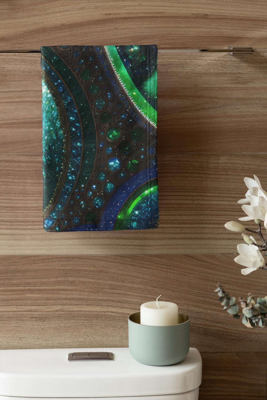 Grüne Erde Handtuch - Luxuriöses Badezimmer Dekor für Naturliebhaber, Pflanzendesign, kreisförmiges Design, Geschenk für Pflanzenliebhaber, Baddekor, grüne Kunst