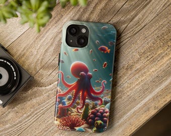 Octopus Phone Case, Sea Creature Phone Cover, Marine Underwater Environment Tough Case, Impact Resistant Phone Cover, Octopus Lover Gift,