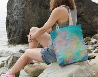 Pastel Abstract Coastal Tote,  Boho Beach Bag, Pastel Ocean Bag,  Sea Lover  Gift, Colorful Unique Carryall from original WAVES photograph