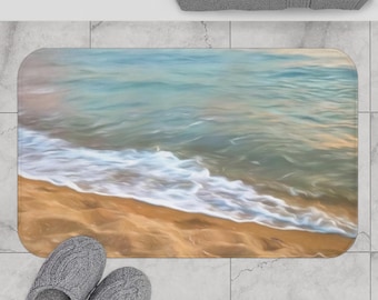 Alfombrilla de baño con diseño de olas celestiales y playa / Costa arenosa
