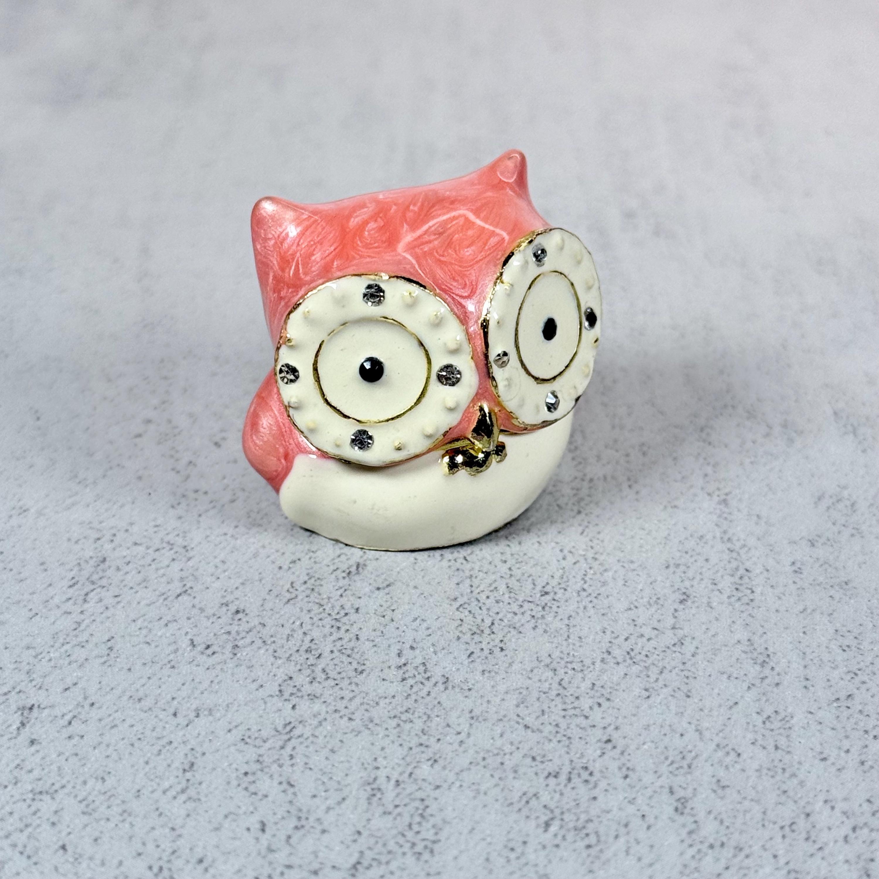 Pewter Glazed Hinged Tiny Owl Trinket Box