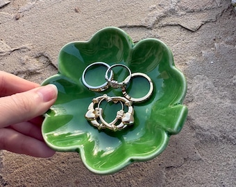 Shamrock trinket dish shamrock jewellery dish jewellery holder four leaf clover ceramic trinket dish