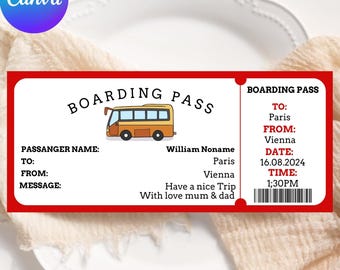 Sjabloon afdrukbaar buskaartje: instapkaart Surprise (Canva)