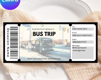 Sjabloon afdrukbaar buskaartje: verrassingsreisvoucher (canva)