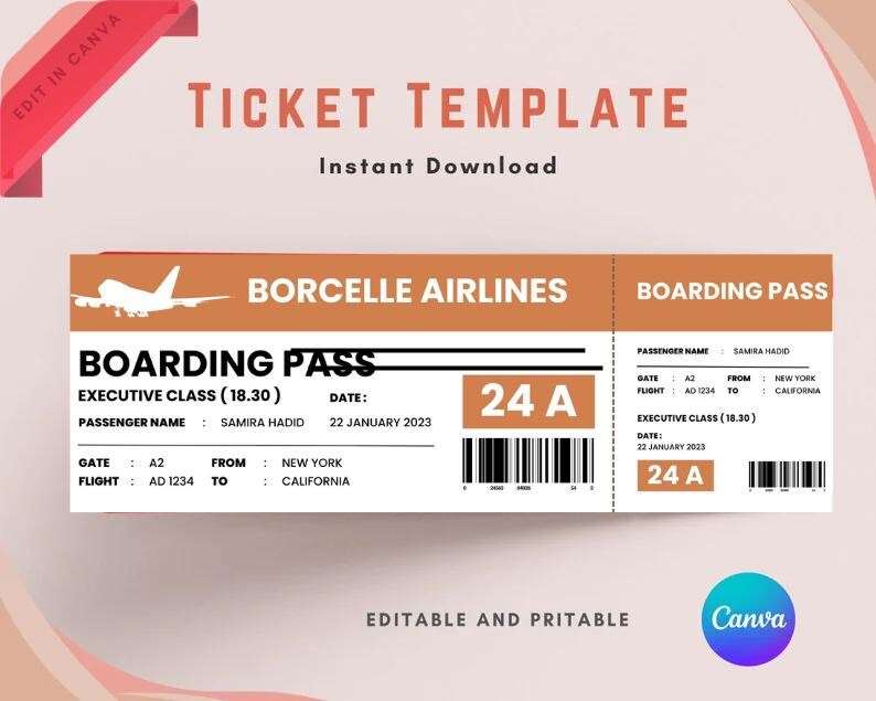 Editable Boarding Pass Template: Surprise Trip Ticket (digital Download ...