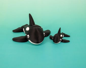 Juguete articulado de ballena: Mini animal marino impreso en 3D, orca, antiestrés flexible para niños, figura flexible de ballena