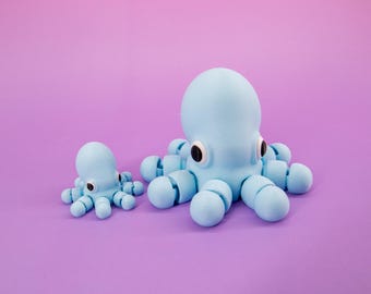 Articulated Octopus Fidget Toy: 3D Printed Flexi Animal, Small Sensory Desk Figure, Mini Stress Relief Toy