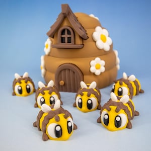 Bee Fidget Toy Beehive Set – 3D Printed Beehive w/ 6 Articulated Bees for Stress Relief, Unique Desk Decor & Fun Gift for Bee Lovers