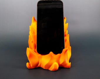 Soporte para teléfono con llamas impreso en 3D: un regalo genial para gamers, accesorio de escritorio único, decoración divertida para el hogar y la oficina para amantes de la tecnología.