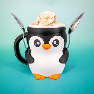 Funda para helado reutilizable con diseño de pingüino impreso en 3D, ideal como regalo de helado, con una bonita funda de Pebbles para los amantes de Ben & Jerry's.