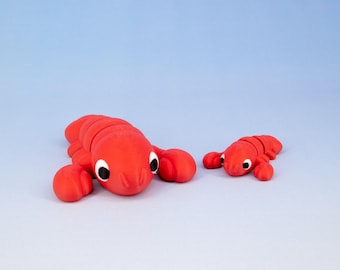 Lobster Fidget Toy: Red 3D Printed Articulated Flexi Animal, Stress Relief Mini Ocean Fidget