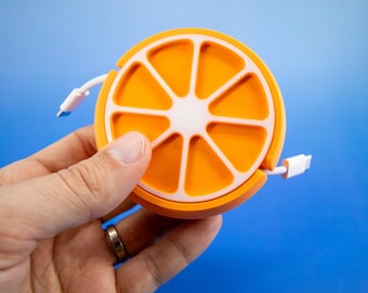 Cable Winder Citrus 3D Printed Organizer: Bright Durable Cable Management Desk Holder, Fun Cord Storage Accessory