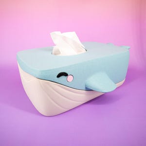 Housse de boîte de mouchoirs en papier Baleine imprimée en 3D - Jolie décoration Bubbles the Whale, avec support pour téléphone intégré, cadeau nautique amusant pour la maison ou le bureau