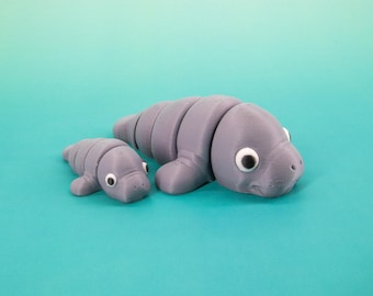 Articulated Manatee Fidget Toy: 3D Printed Mini Sea Cow Figure, Stress Relief Flexi Animal