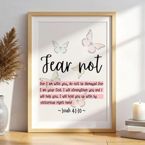 Não temas Isaías 41:10 Versículo Bíblico Impresso | Arte de Parede Cristã com Borboleta (Download Digital)