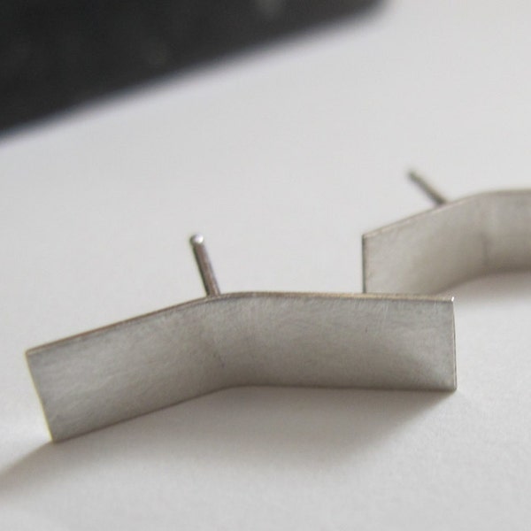 Handmade sterling silver earrings. Recycled silver stud earrings. Hypoallergenic stud earrings. Origami fold earring.