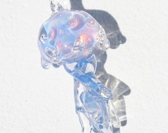 Iridescent Glass Jellyfish Pendant Necklace: Dreamy Lampwork Ocean Jewelry