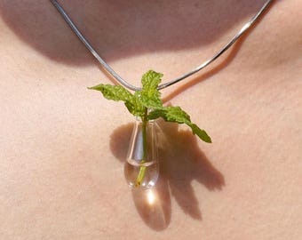 Vase Necklace: Hand Blown Glass, Real Flower Holder, Botanical Jewelry for Plant Lovers