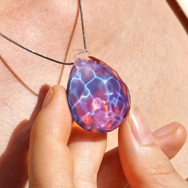 Glass Ocean Pendant: Handmade Water Ripple Necklace, Sea Inspired Jewelry, Unique Magical Gift