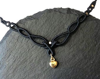 Collana in macramè intrecciato con ciondolo a forma di cuore o perla | gioiello regolabile | girocollo intrecciato con pietra | regalo personalizzabile
