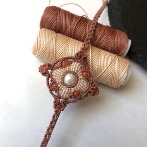 Adjustable Dunhuang-Inspired Bracelet | Micro Macrame Diamond Flower | Shell Bead | Turquoise or Red Agate | Custom Gift