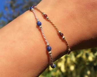 Minimalist natural beads Bracelet | Pure Silver Bead | Bracelet macrame adjustable Color optional | Unique Gift