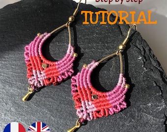 PDF Tutorial – Micro Macramé Lace Drop Earrings for Beginners | Step-by-Step DIY Jewelry Guide English French