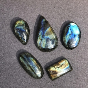 Intense Blue & Gold Labradorite Cabochon | High-Flash Polished Gemstones | Oval, Teardrop, Rectangle Shapes | Jewelry Making Stones