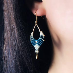 Handwoven Teardrop Earrings | Elegant Micro Macrame on Wrapped Gold Copper Hoop | Customizable Fine Boho Jewelry