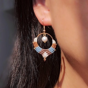 Micro-Macramé Circle Earrings with Shell Bead | Customizable Chic Boho Jewelry | Gift for Women