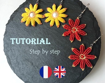 Macrame Flower Tutorial PDF | Micro Macrame Step-by-Step Guide | Earrings or Pendant DIY Pattern | English & French | Beginner Friendly