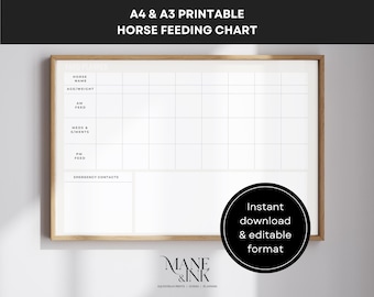 Horse Feed Planner: Editable AM/PM Chart (A4, A3 Formats)