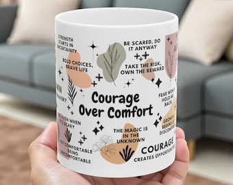 Mug Courage Over Comfort, Mug citation motivante, Cadeau d'affirmation quotidienne de confiance en soi pour les femmes, Rappel quotidien de santé mentale