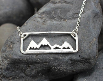 Move Mountains Necklace - Adventure Necklace Outdoors Sterling Silver Hand Sawed Mountain Range Jewelry